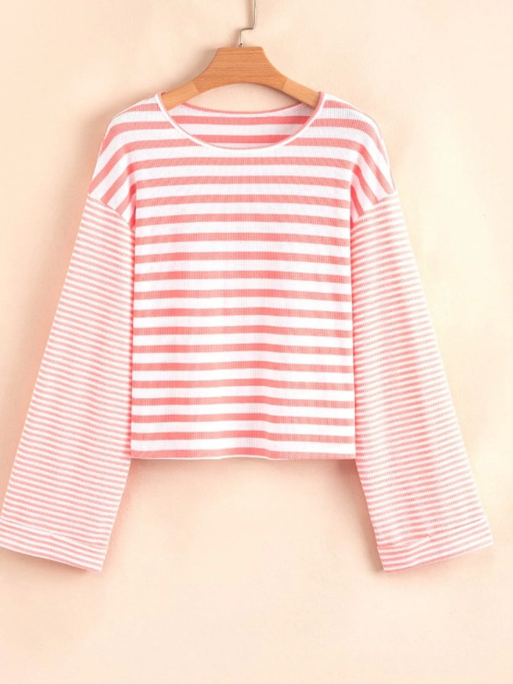 Striped Long Sleeve Ribbed Blouse