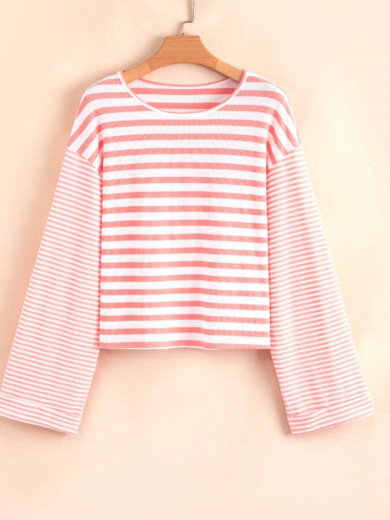 Striped Long Sleeve Ribbed Blouse