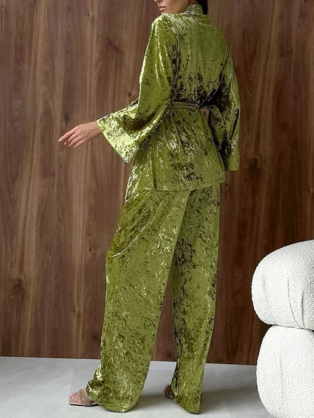 Velvet Tie Waist Top and Pants Set