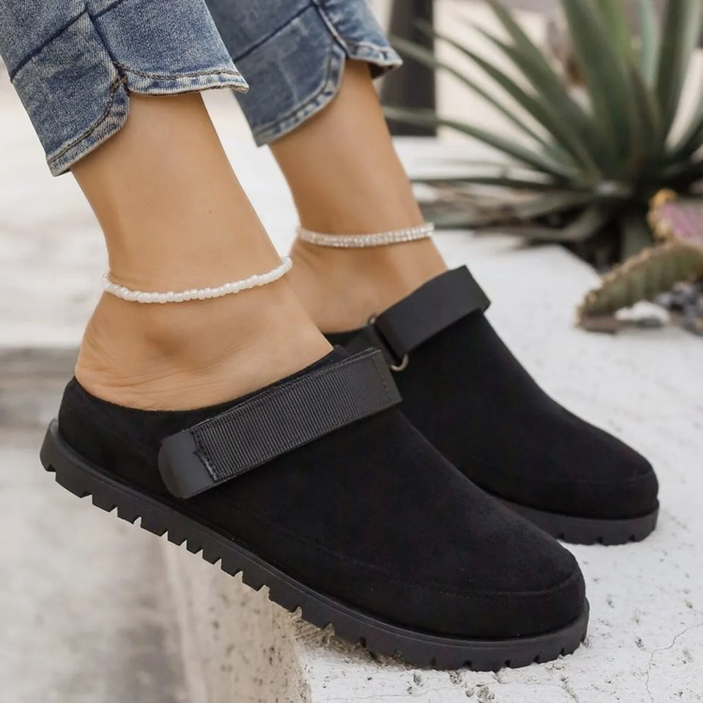 Suede Slip-On Mule Loafers with Adjustable Strap