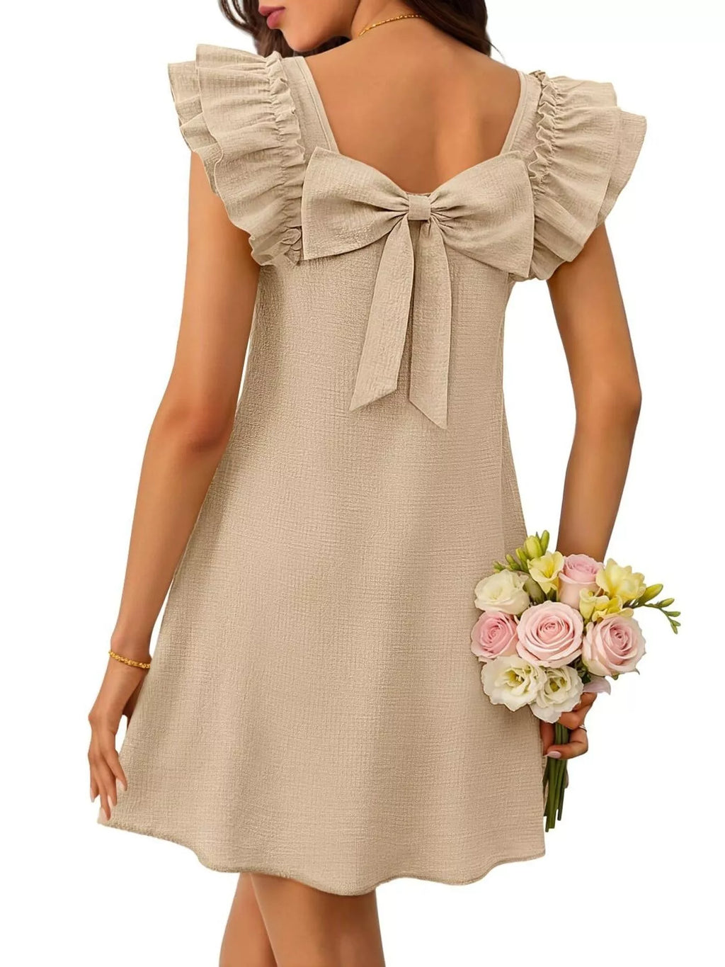 Ruffled Sleeve Square Neck Casual Dress
