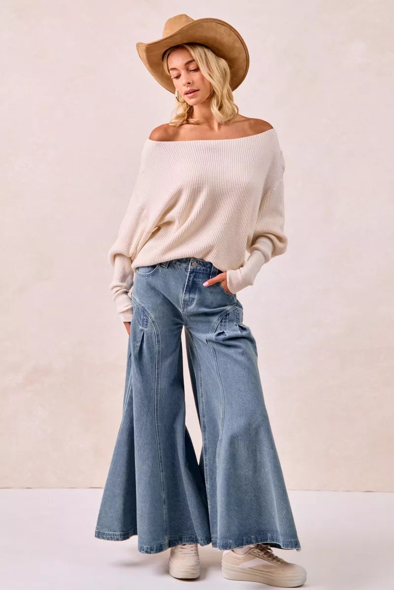 BiBi Waffle Knit Off Shoulder Top