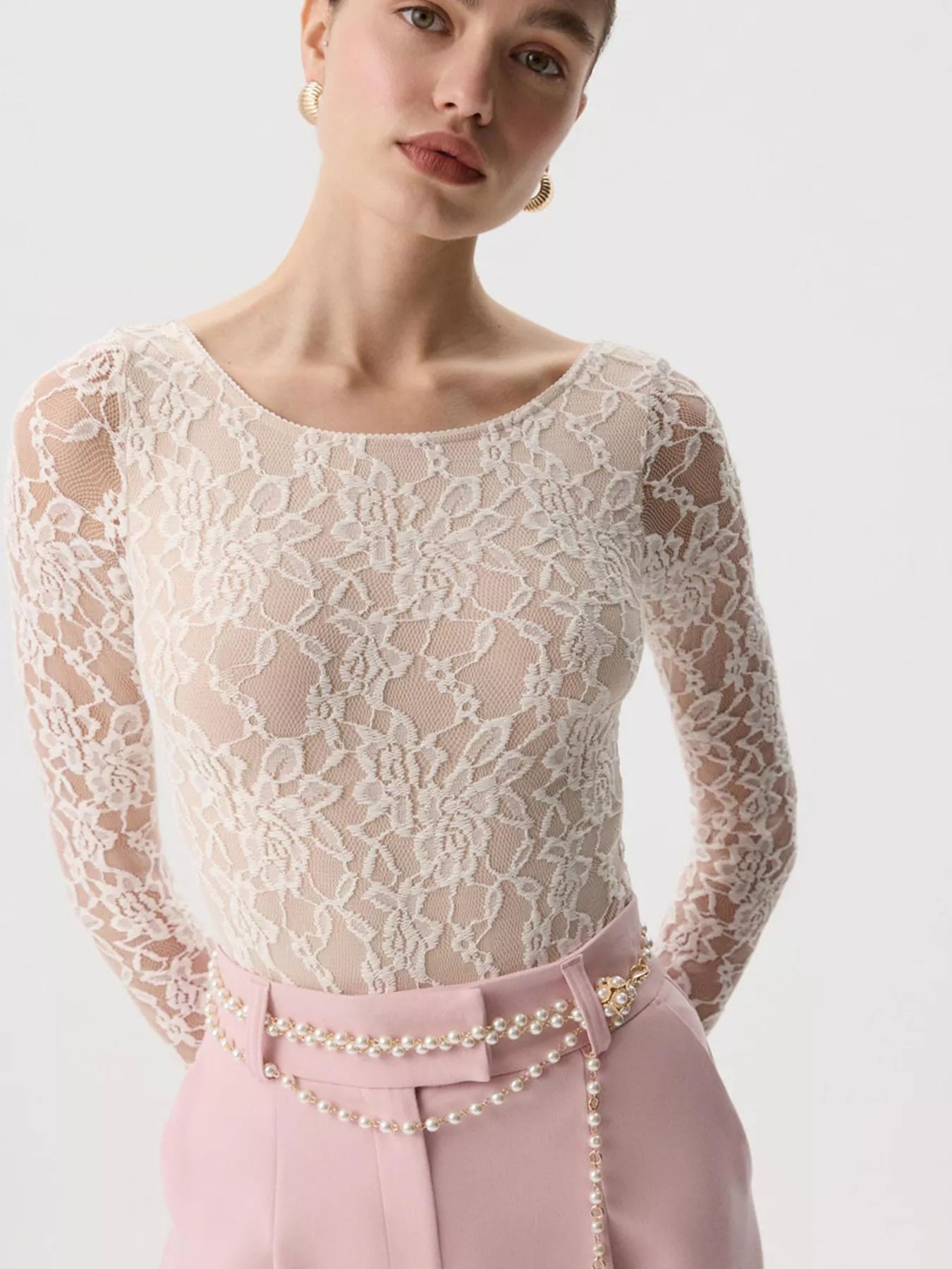 Lace Round Neck Long Sleeve Top