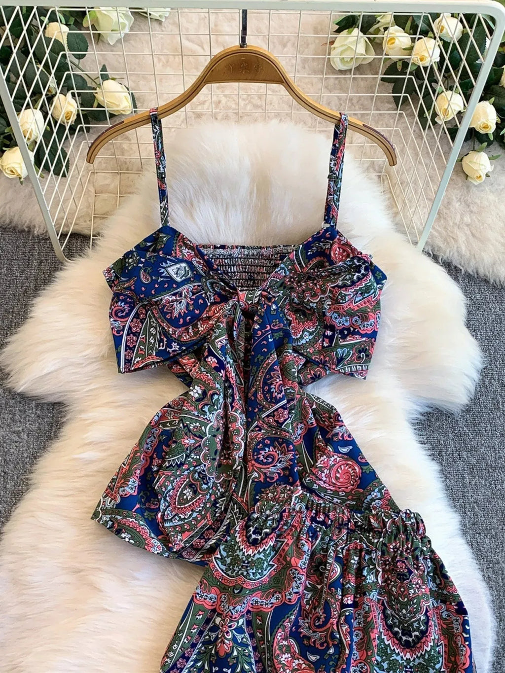 Printed Cami and Wide Leg Pants Set