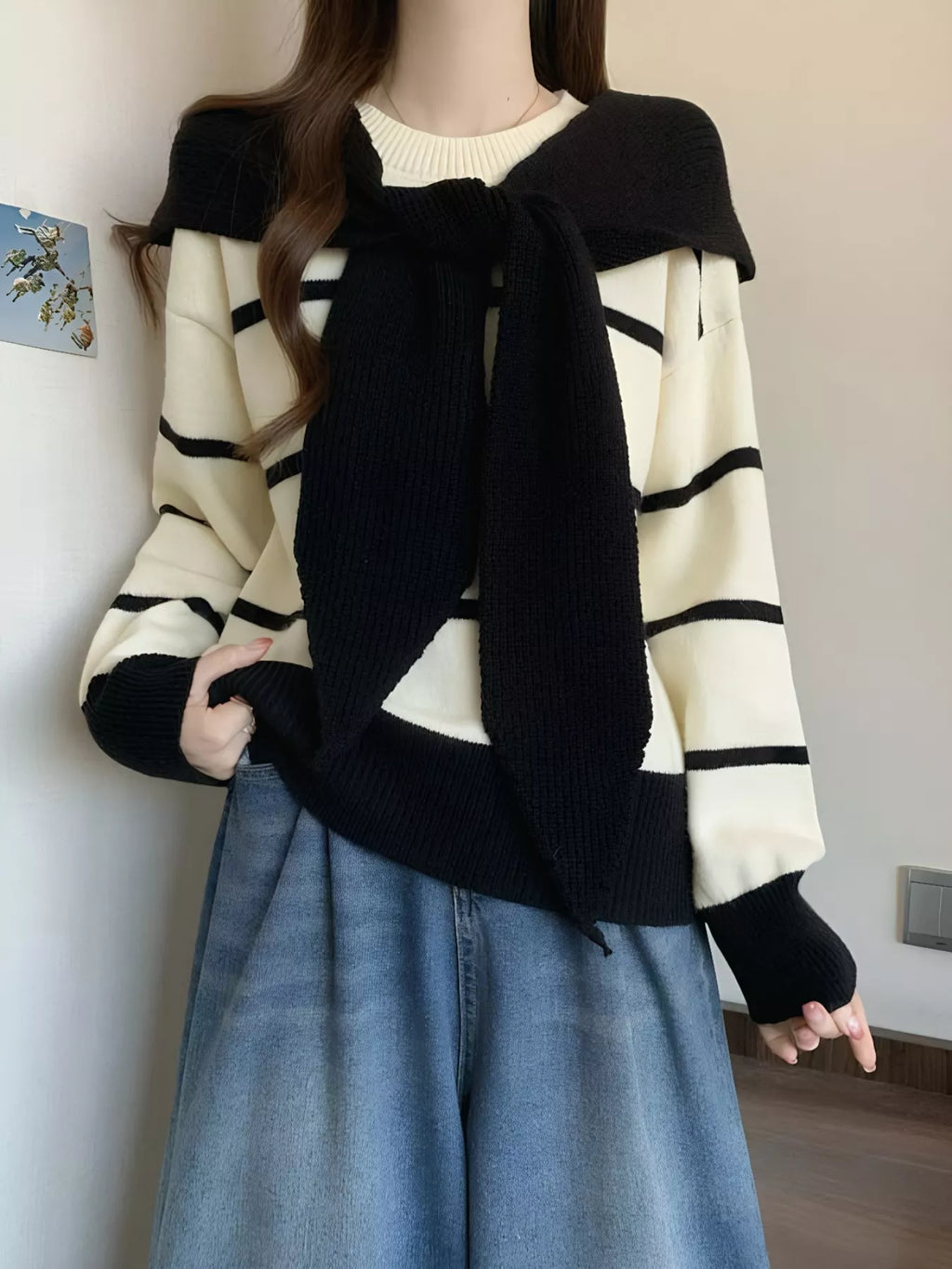 Striped Round Neck Long Sleeve Sweater