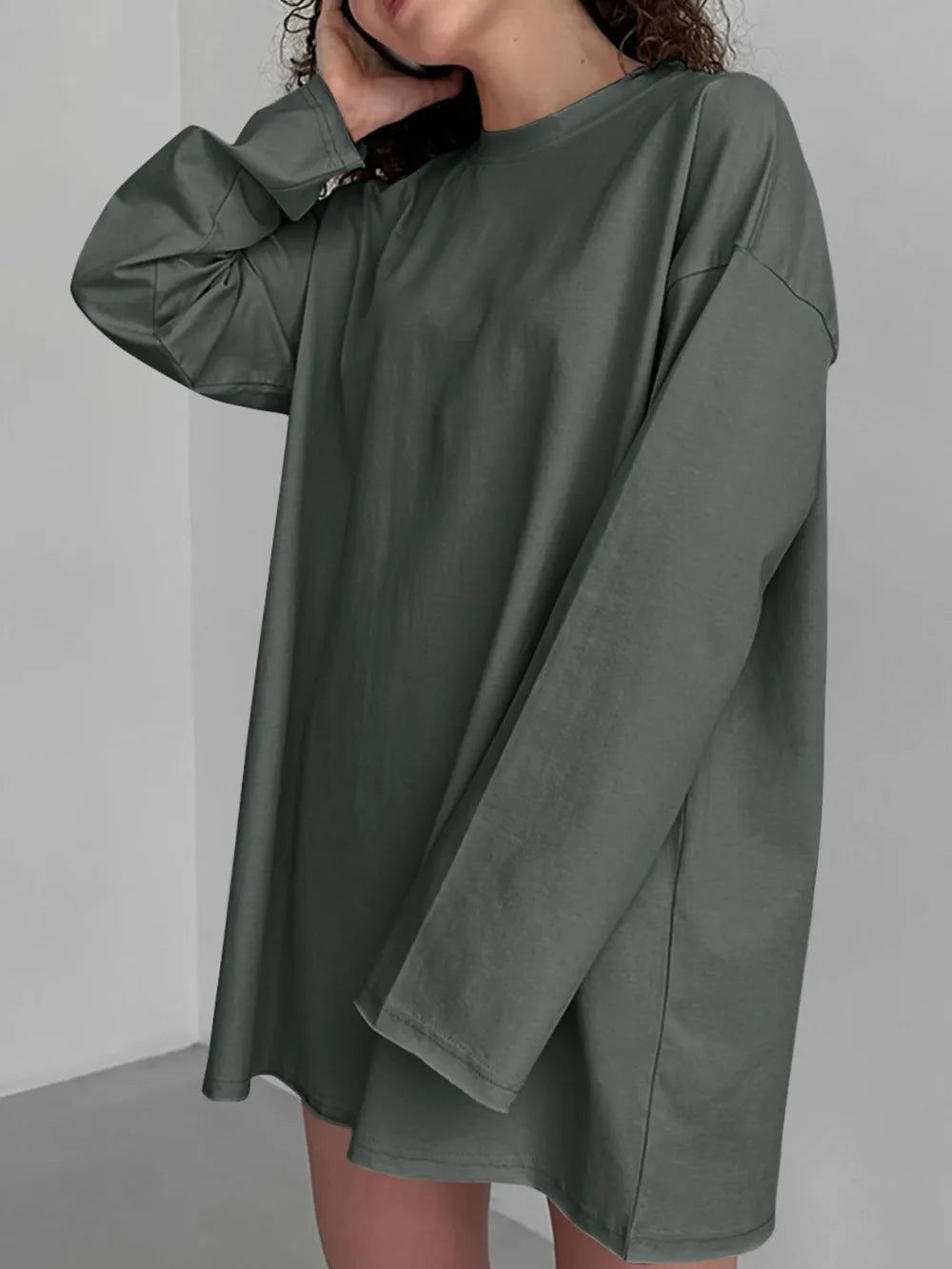 Round Neck Long Sleeve Oversized T-Shirt