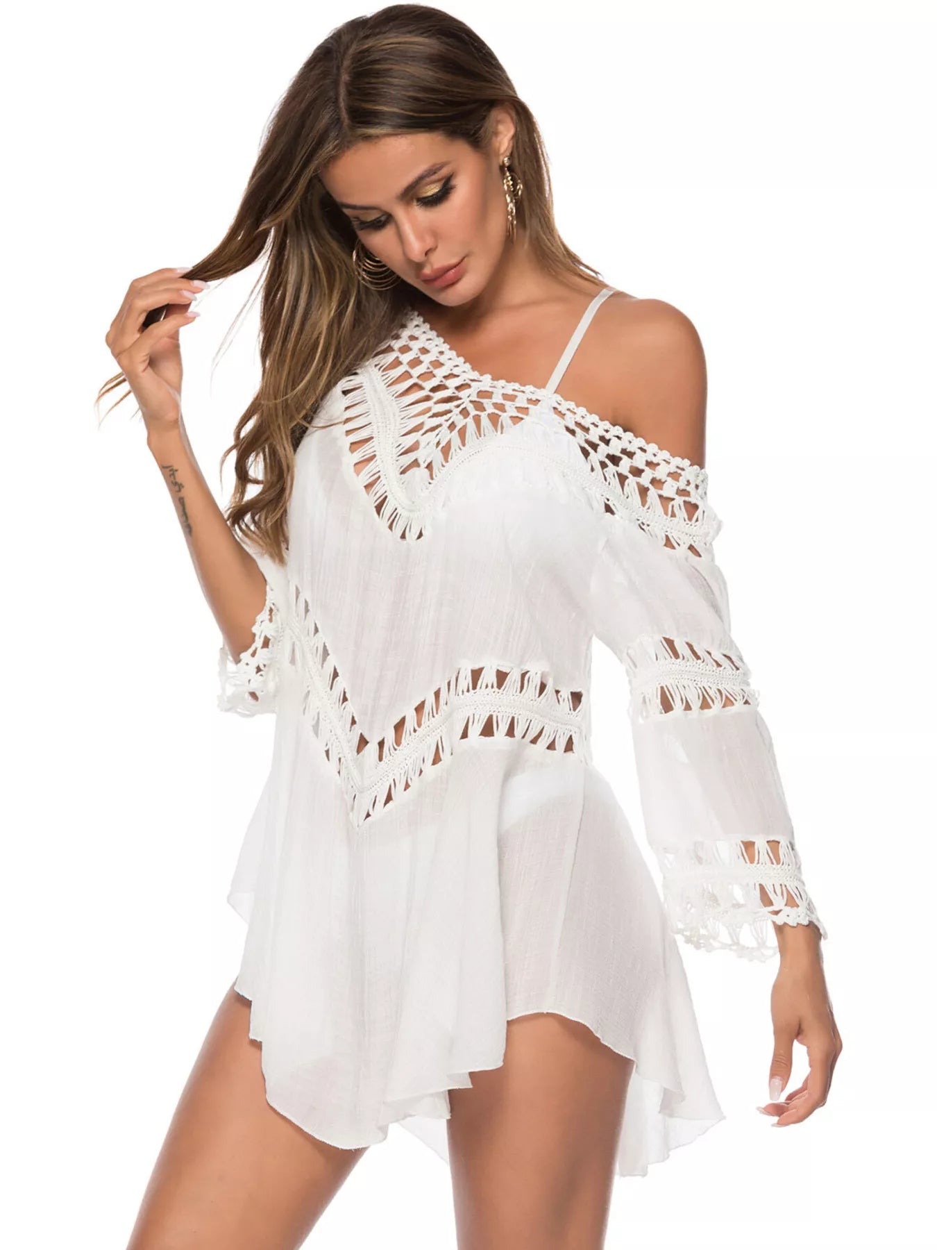 Crochet Trimmed Flowy Cover Up Dress