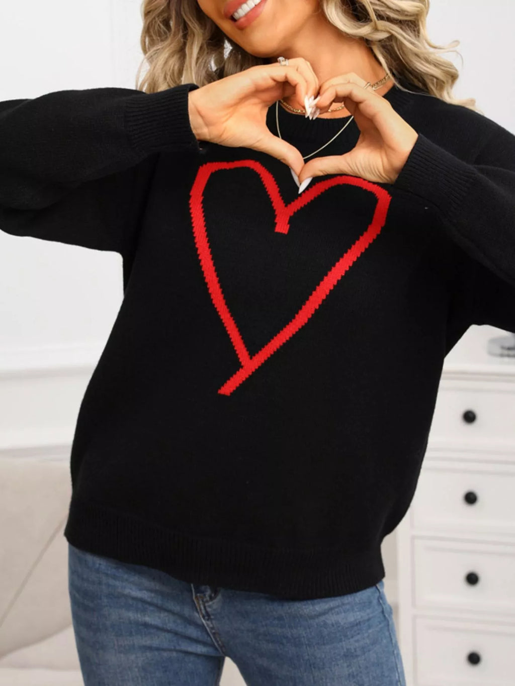 Valentine's Day Heart Graphic Dropped Shoulder Sweater