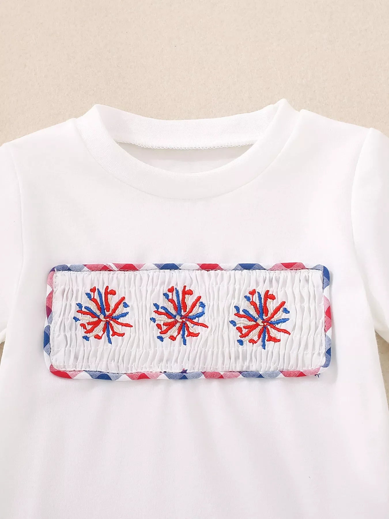 Children's Fireworks Round Neck Tee and Plaid Shorts Set