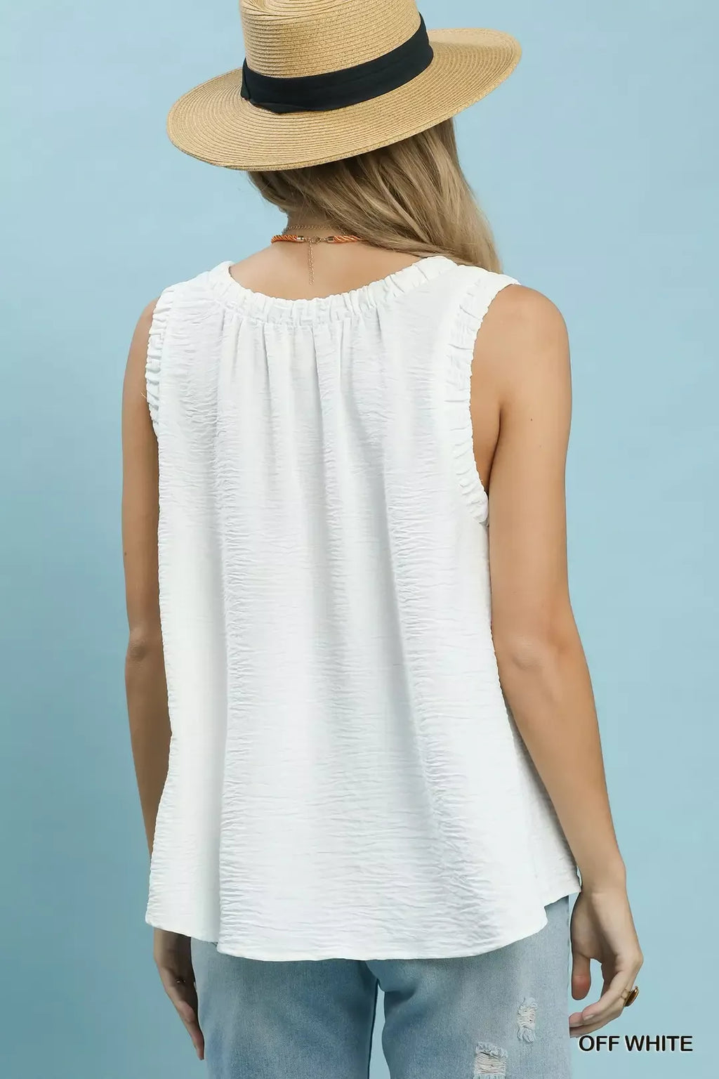 Umgee Ruffle Neck Sleeveless Top