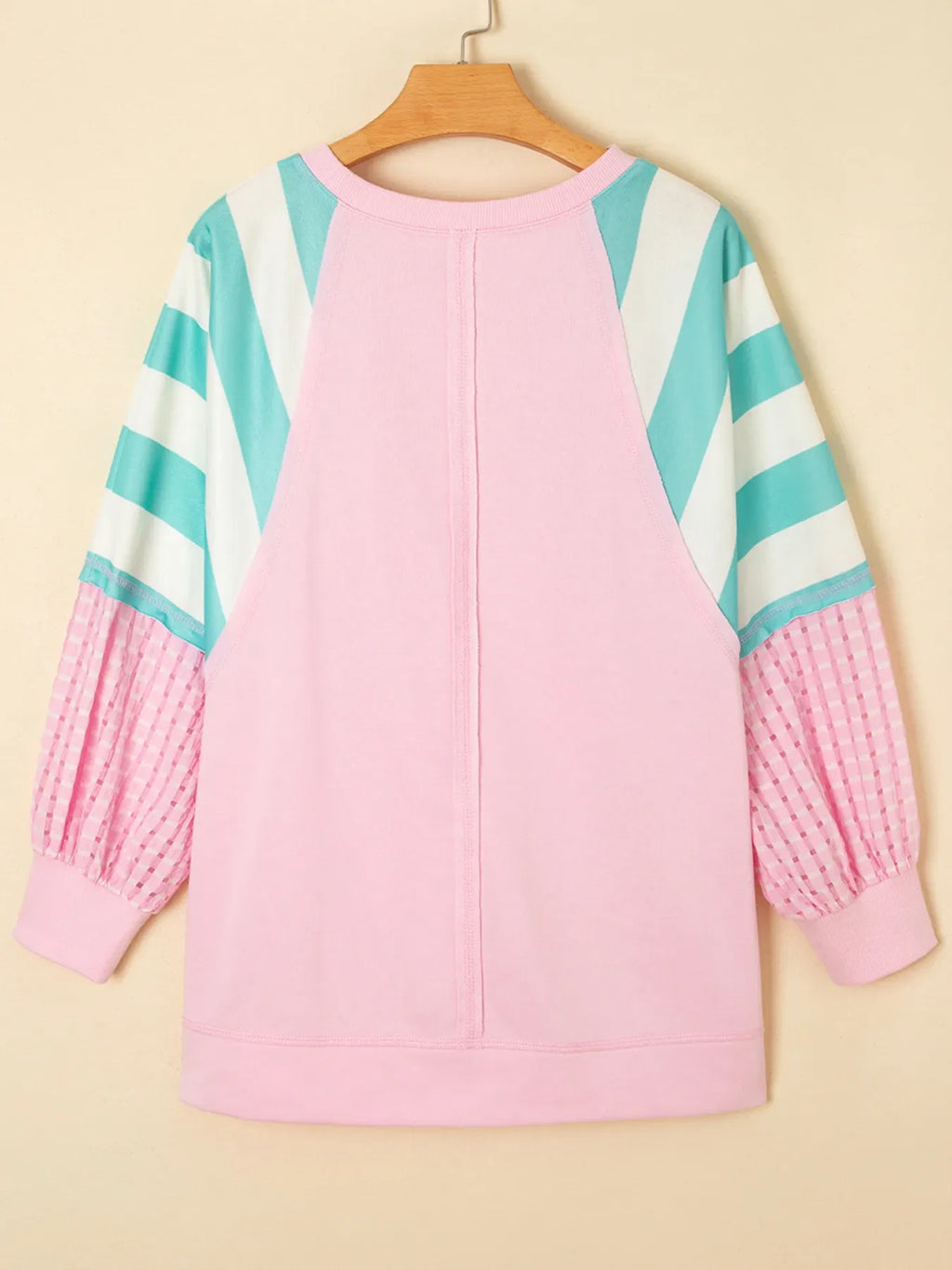 Striped Color Block Patchwork Raglan Sleeve Top with Slits