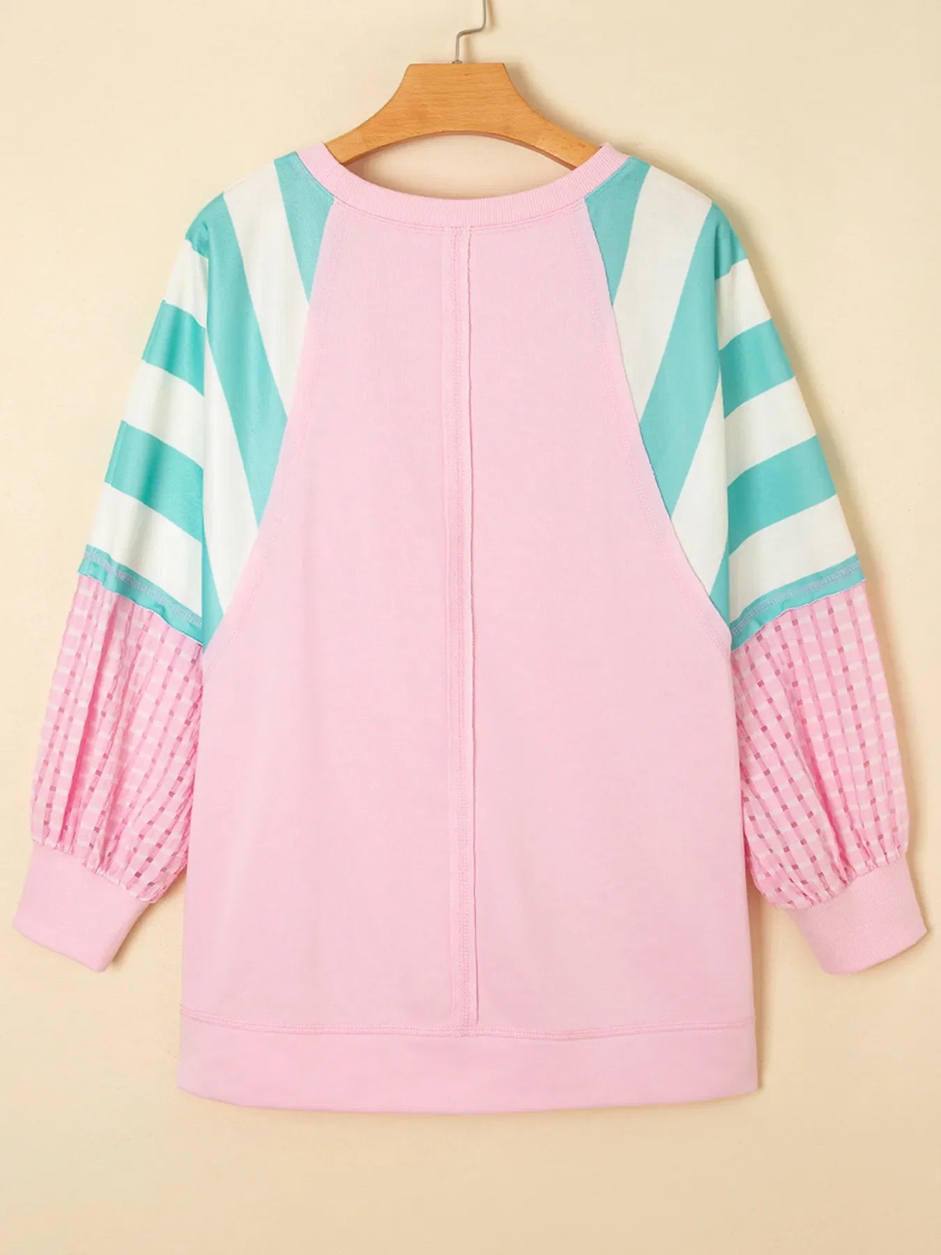 Striped Color Block Patchwork Raglan Sleeve Top with Slits