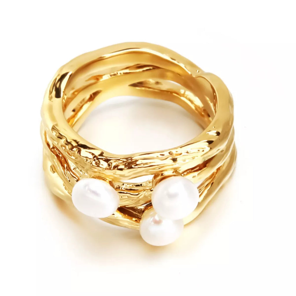 Synthetic Pearl 18K Gold-Plated Copper Ring