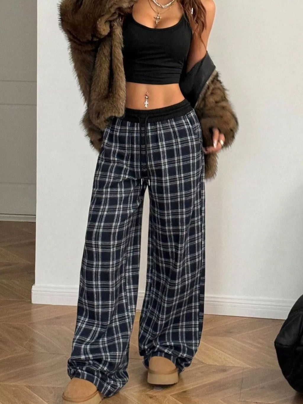 Relaxed Fit Plaid Pants