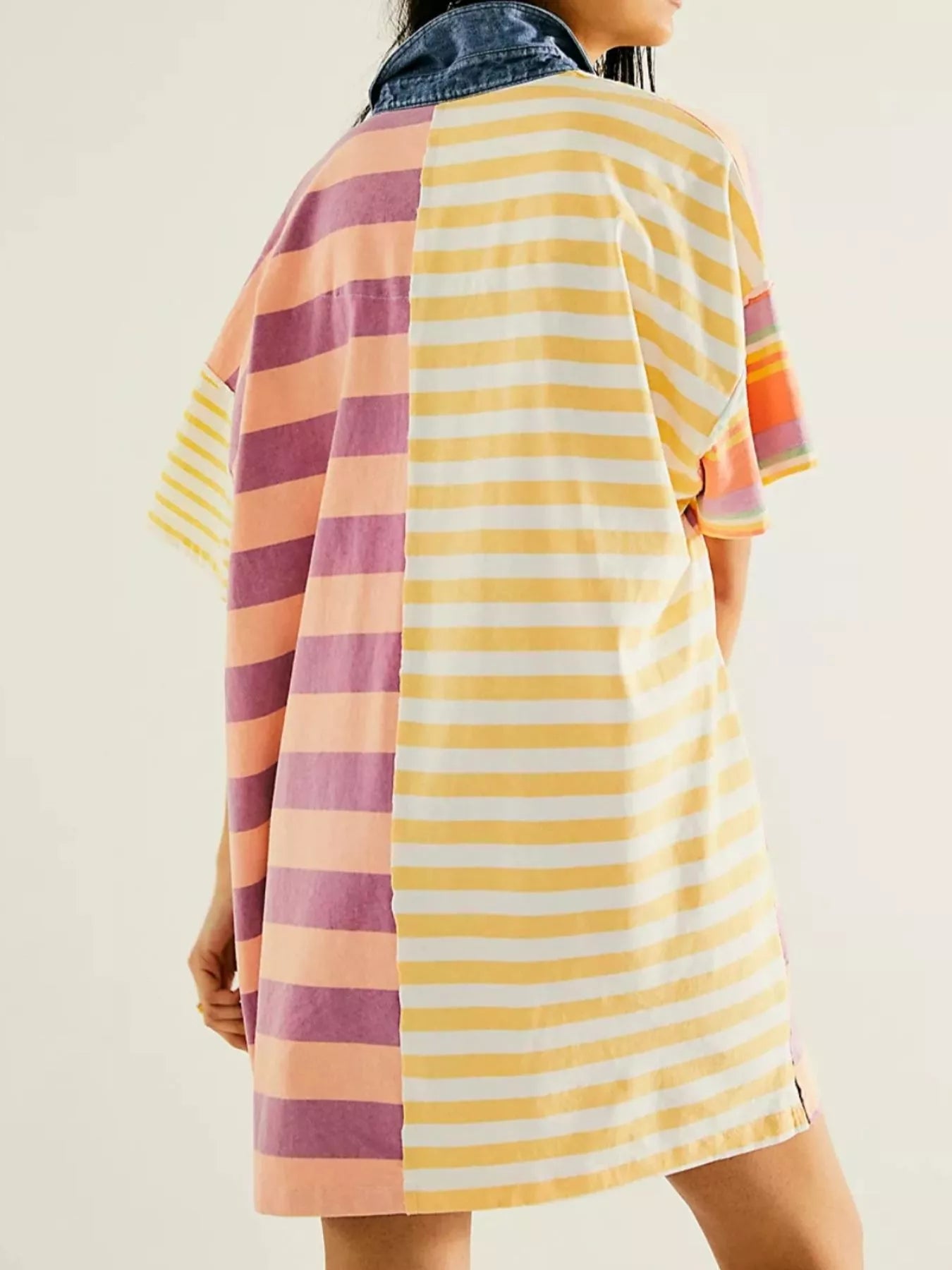 Striped Oversized Half Button Shirt Dress
