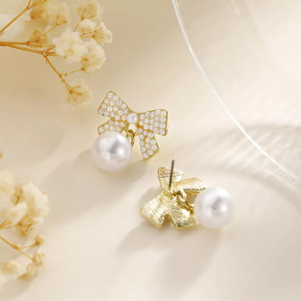 Pearl Bowknot Drop Earrings