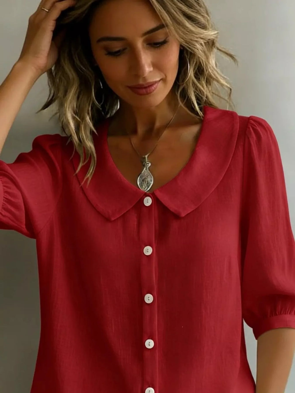 Full Size Peter Pan Collar Button-Down Shirt Plus Size