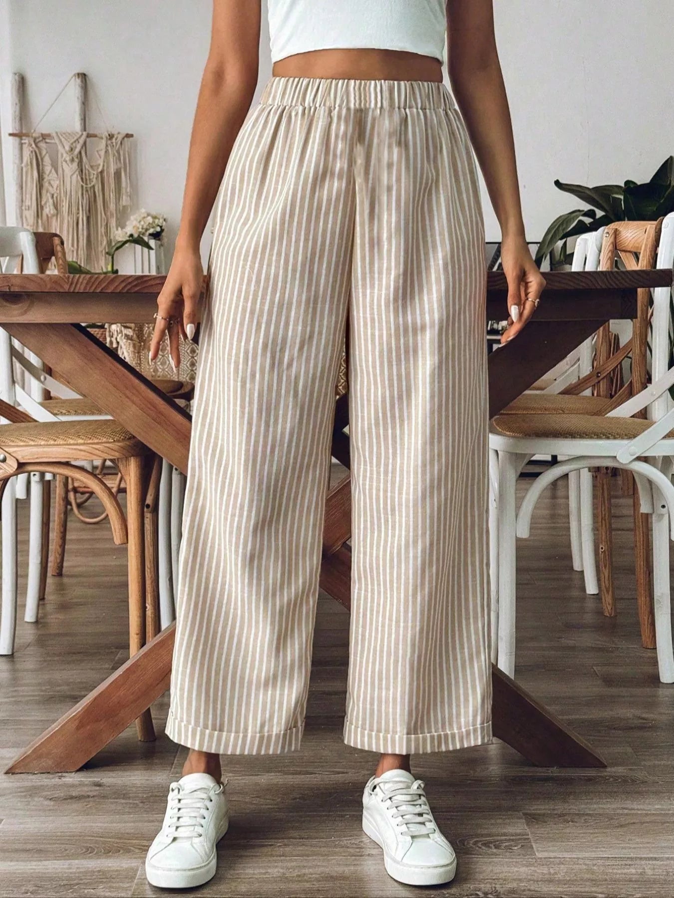 Striped High-Waisted Wide Leg Pants