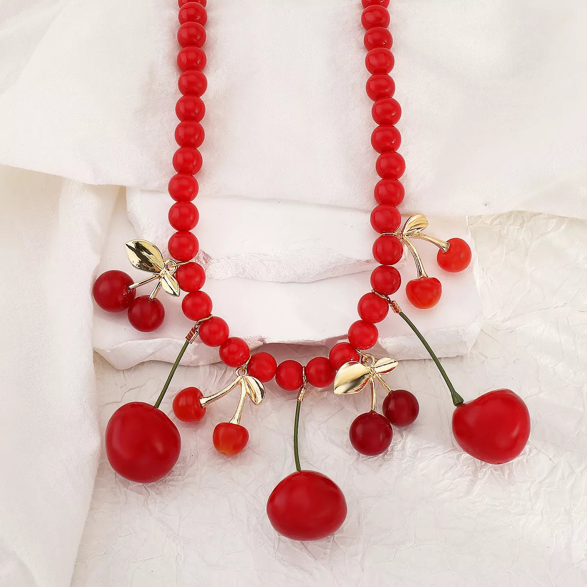 Cherry Charm Beaded Statement Necklace