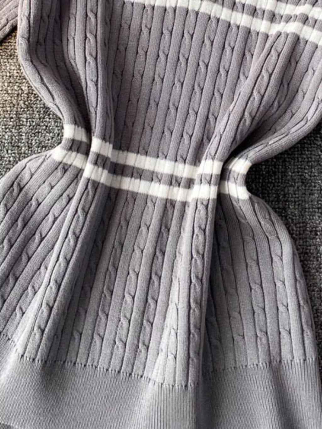 Striped Knit Polo Collar Top