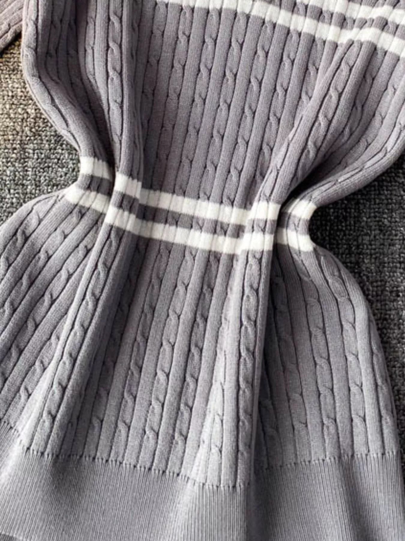 Striped Knit Polo Collar Top