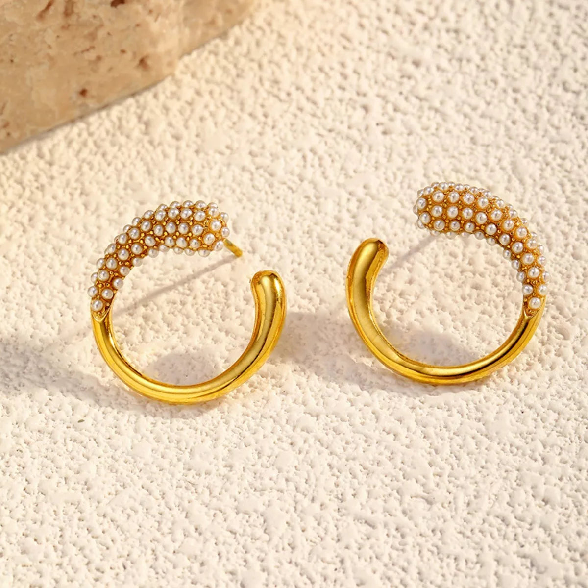 Pearl-Accented C-Hoop Earrings