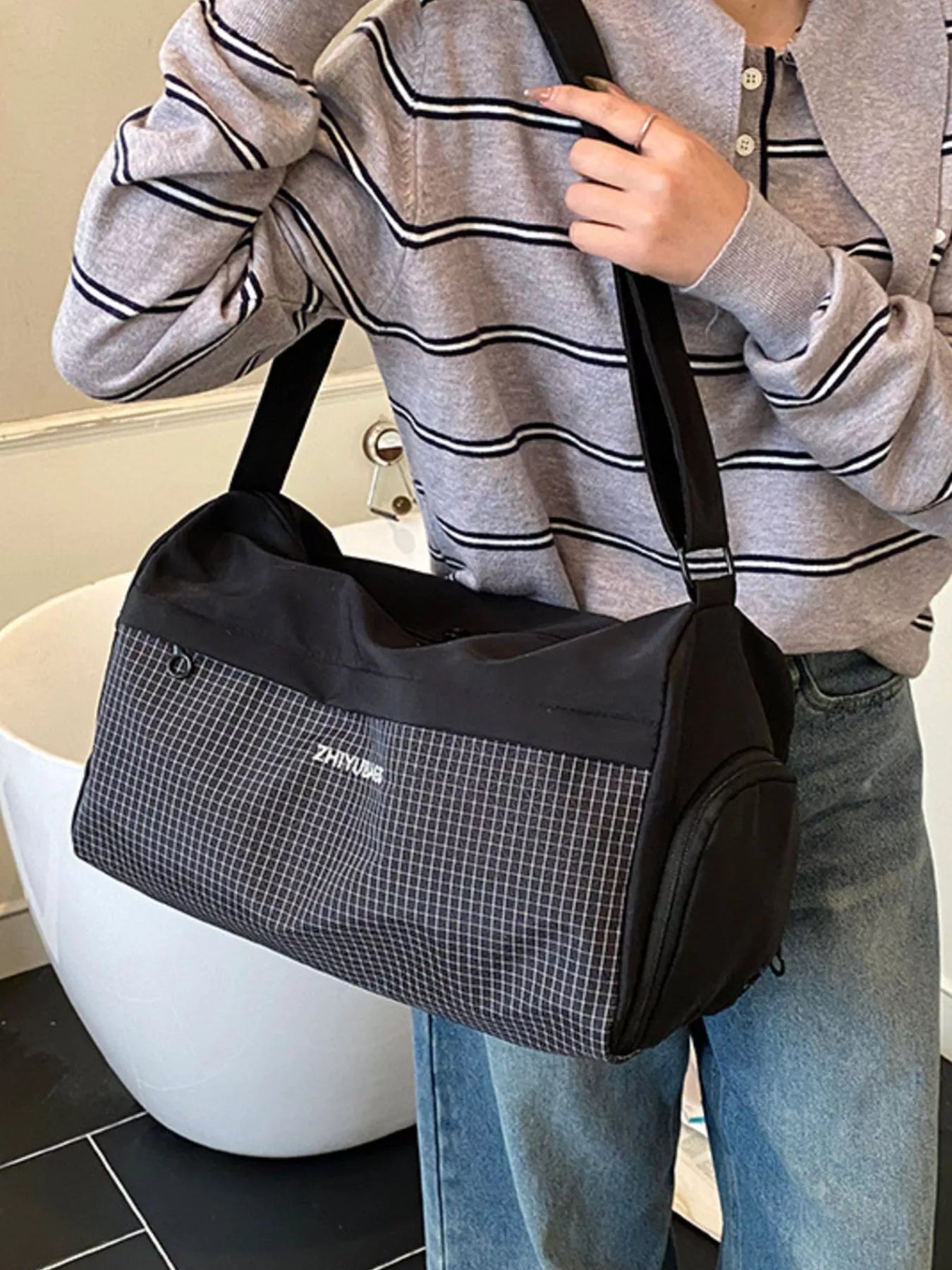 Plaid Oxford Cloth Travel Bag