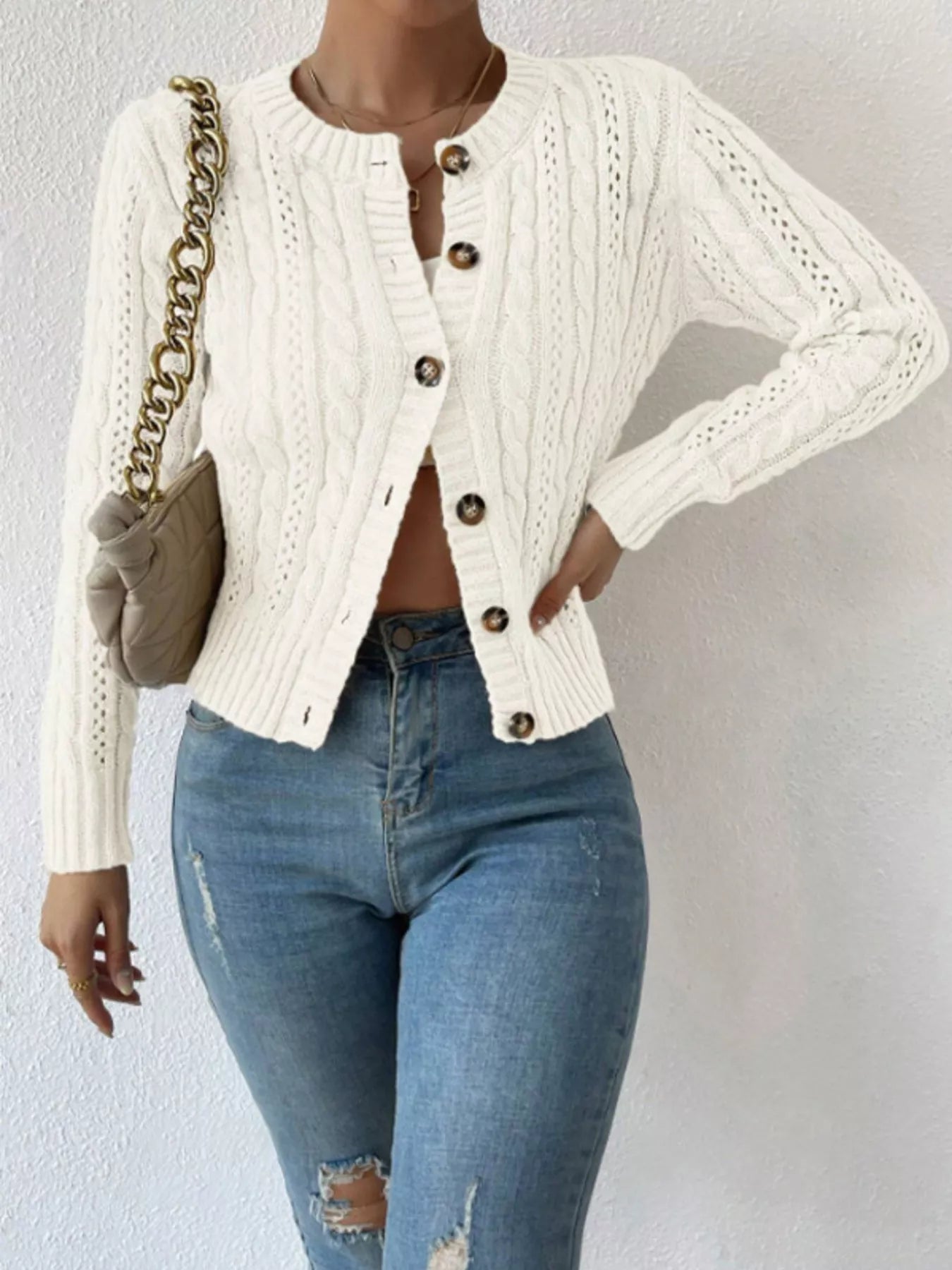 Cable Knit Button-Up Cardigan