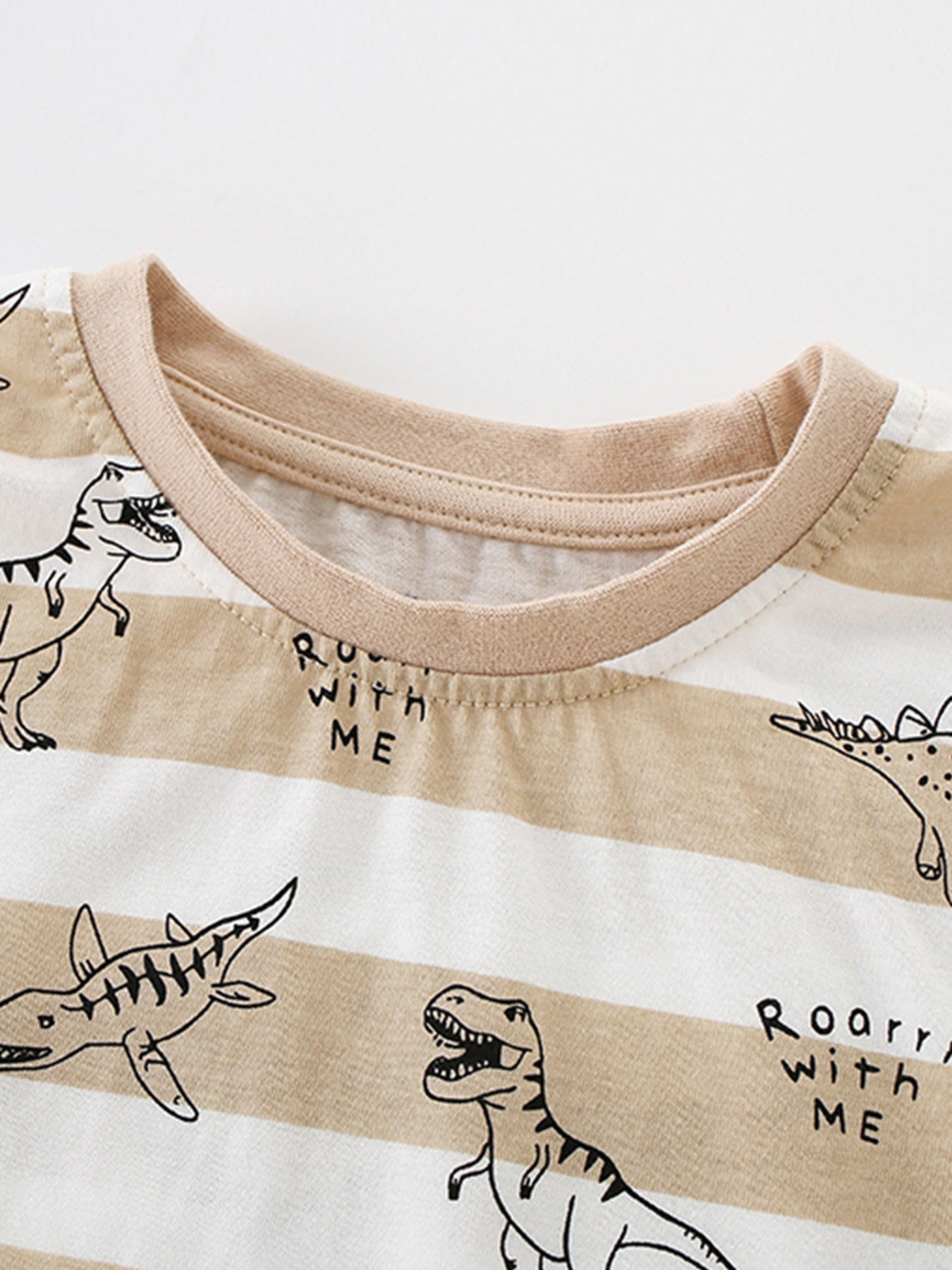 Children's Dinosaur Print Striped Crew Neck T-Shirt