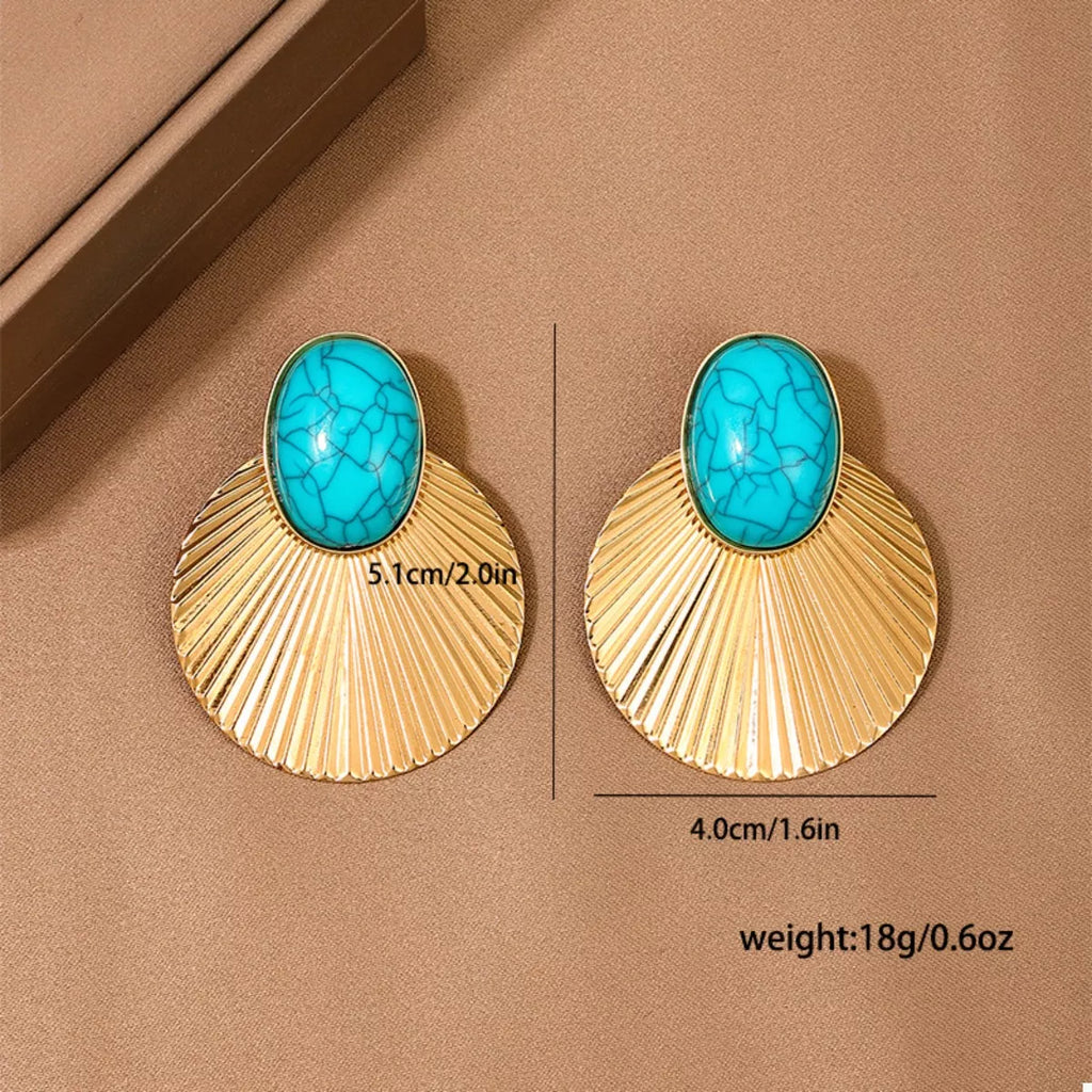 Turquoise Stone Fan Drop Earrings