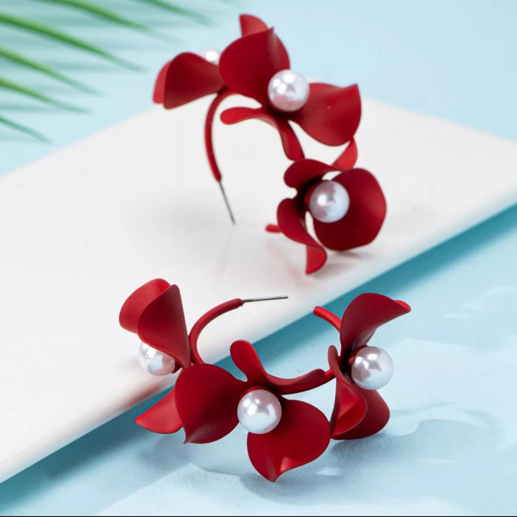 Floral Pearl Hoop Earrings