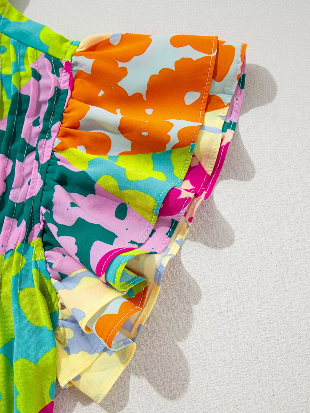 Printed Ruffled Cap Sleeve Blouse