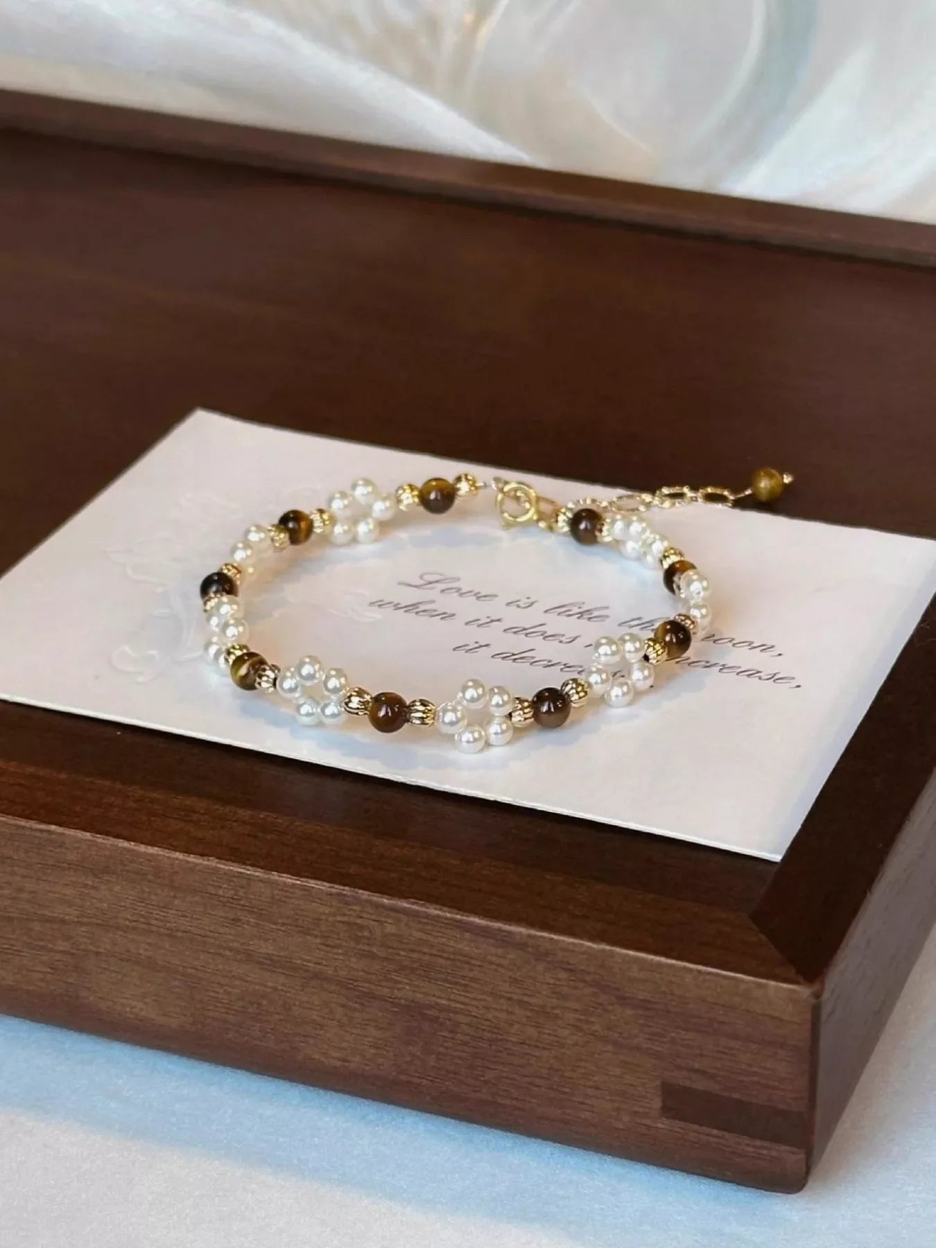 Pearl & Tiger Eye Stone Beaded Bracelet