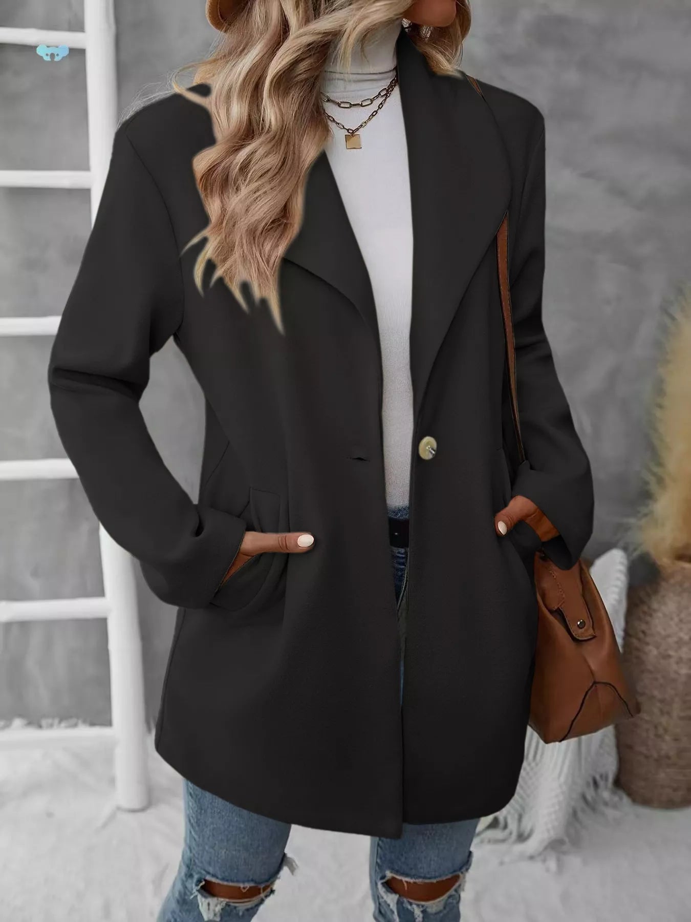 Lapel Collar Single-Button Wool Blend Overcoat