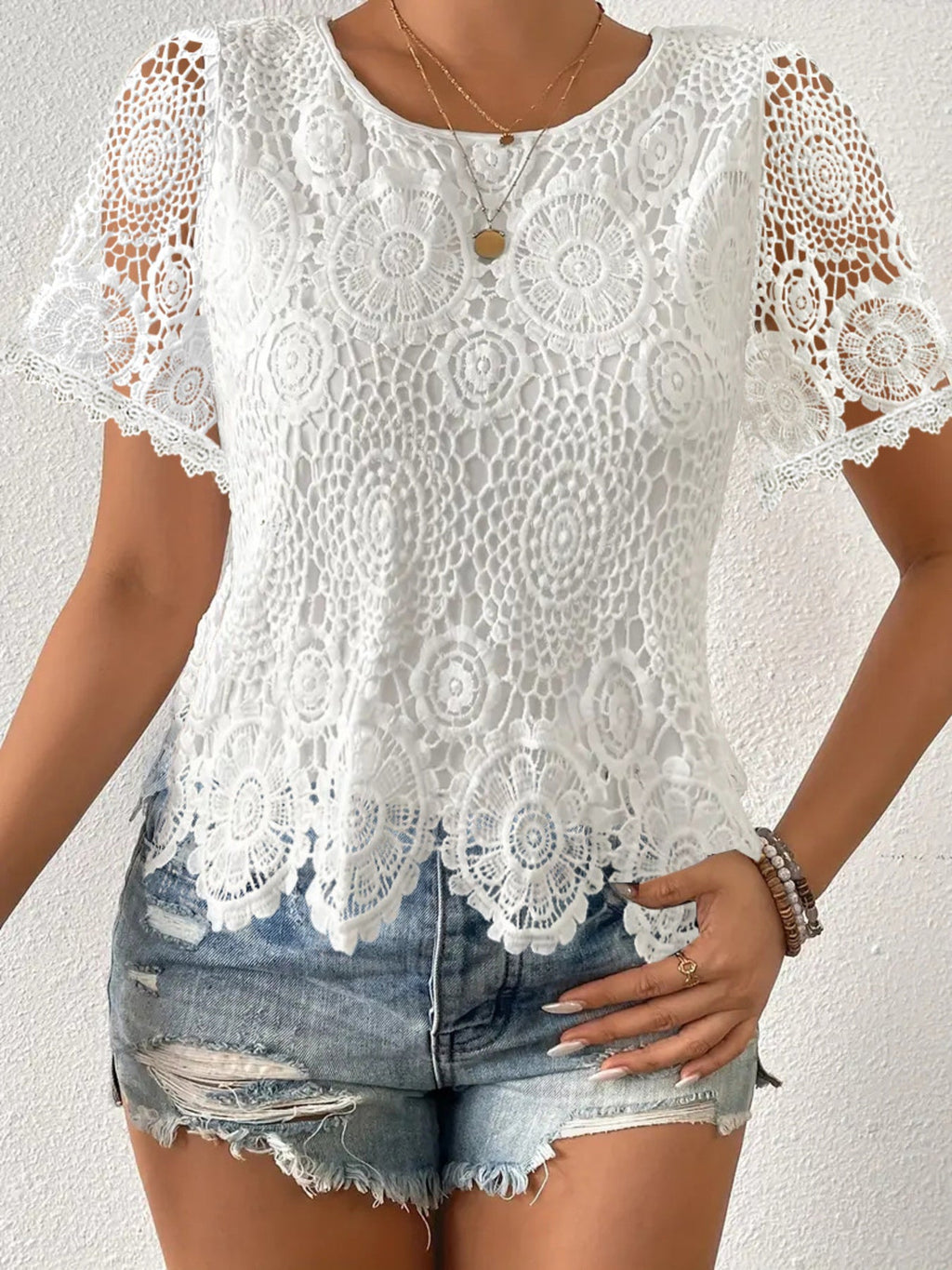Lace Short Sleeve Blouse