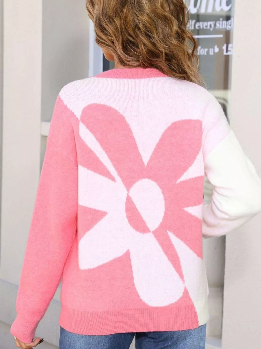 Floral Pattern Color Block Sweater