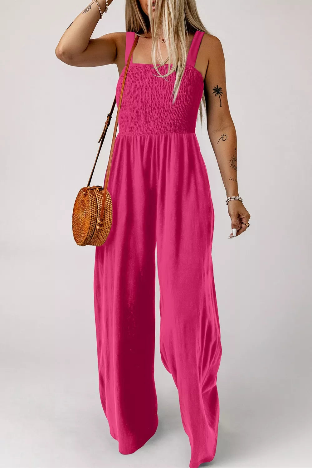 Smocked Bodice Wide Leg Jumpsuit