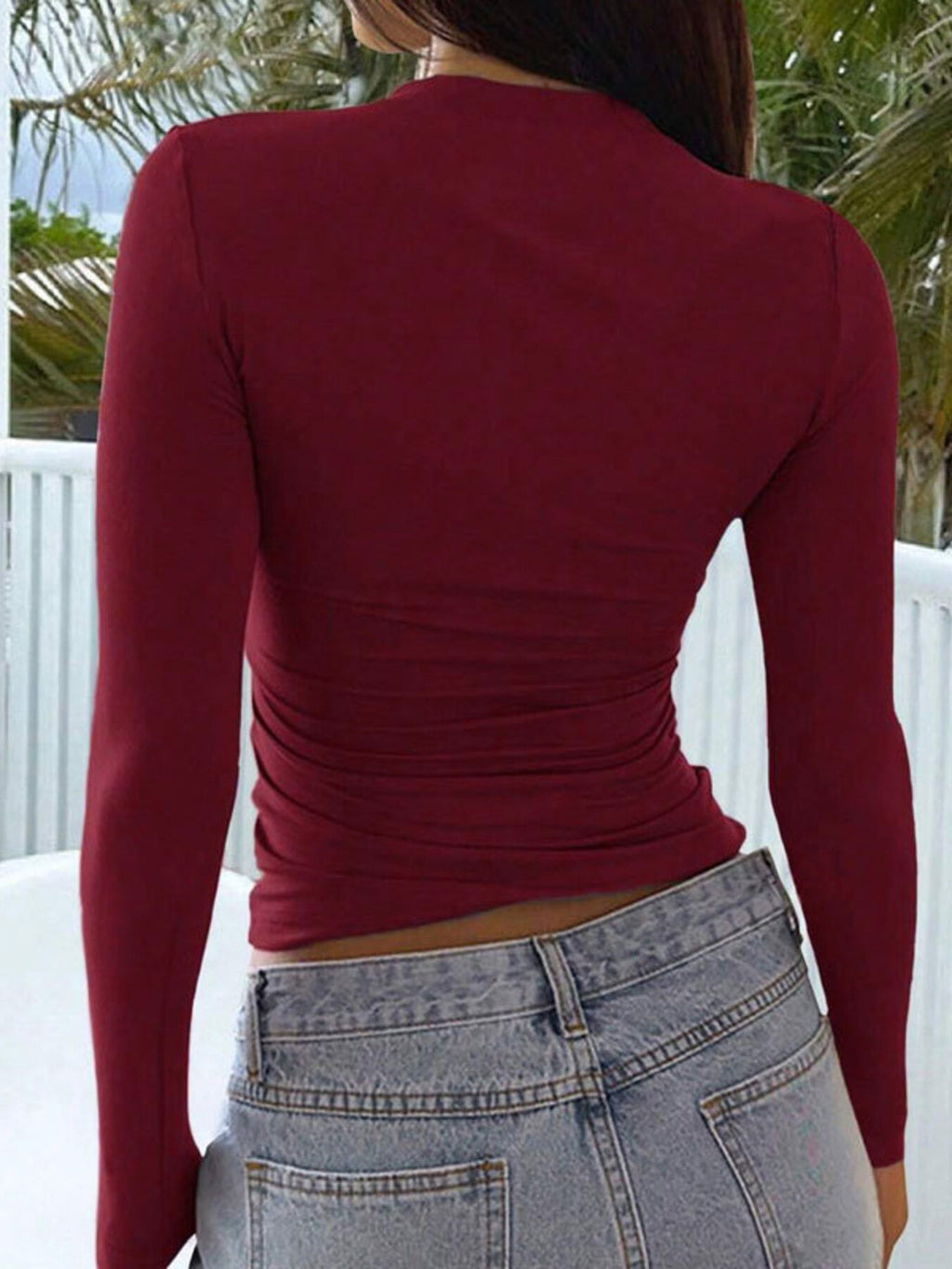 Square Neck Slim Fit Long Sleeve T-Shirt