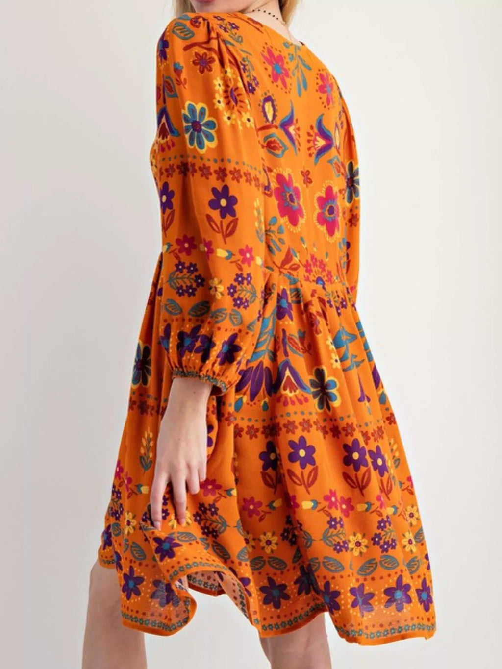 Bohemian Floral Print Long Sleeve Mini Dress