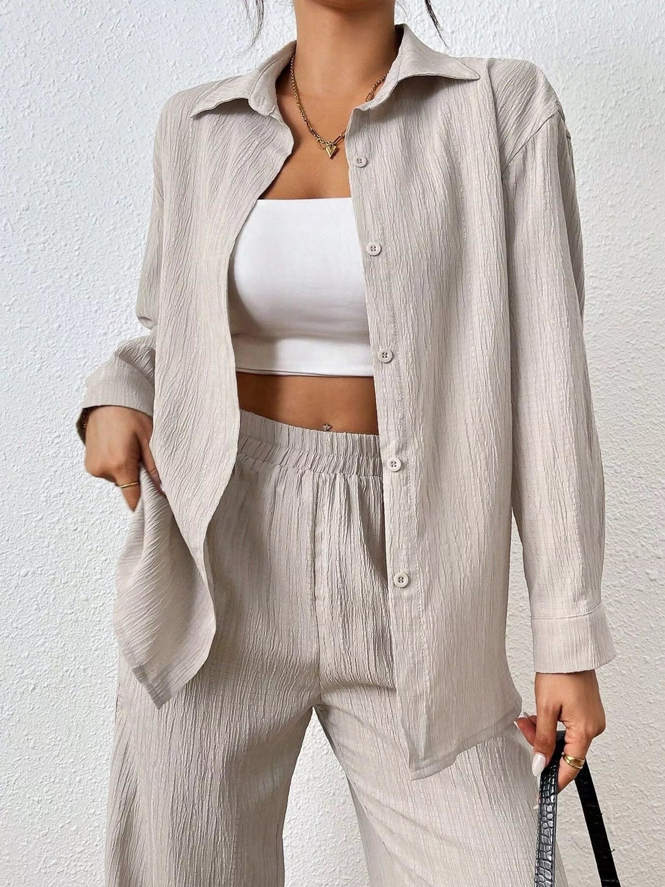 Button Up Long Sleeve Shirt and Pants Set