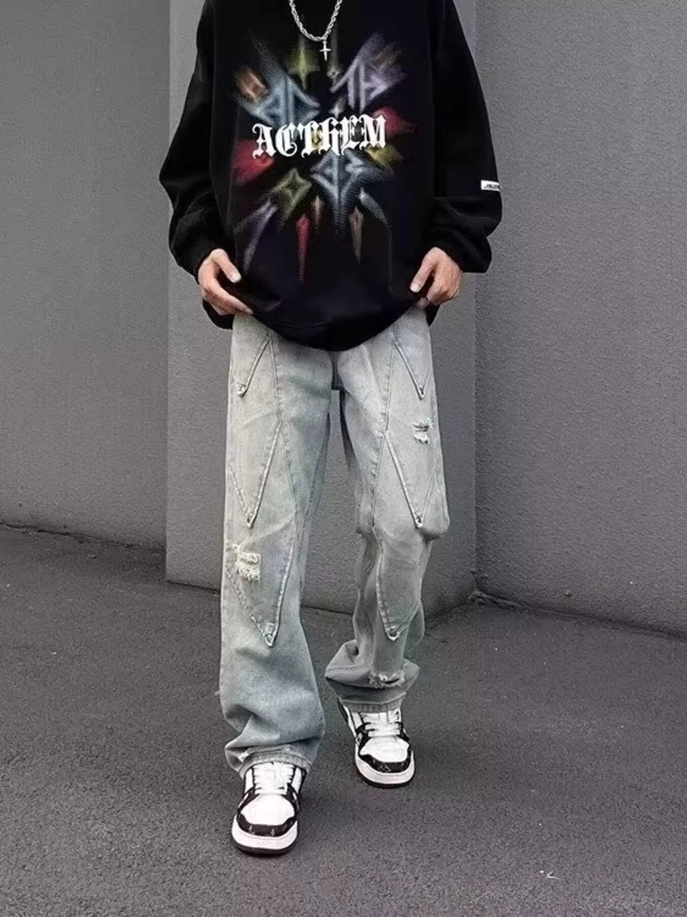 Men's Full Size Distressed Wide Leg Jeans Plus Size