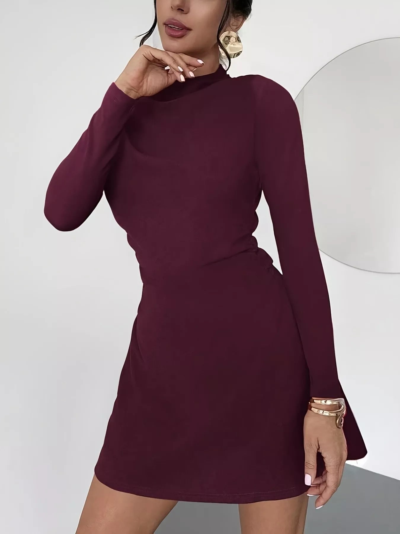 Mock Neck Long Sleeve Mini Dress