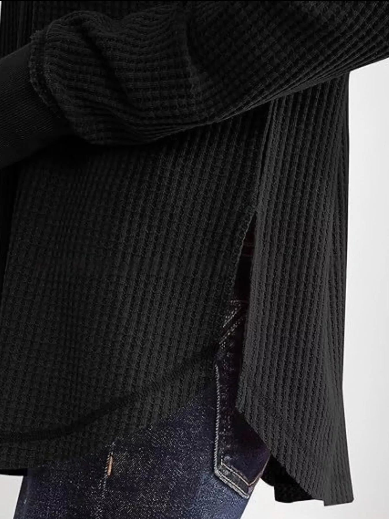 Slit Notched Long Sleeve T-Shirt