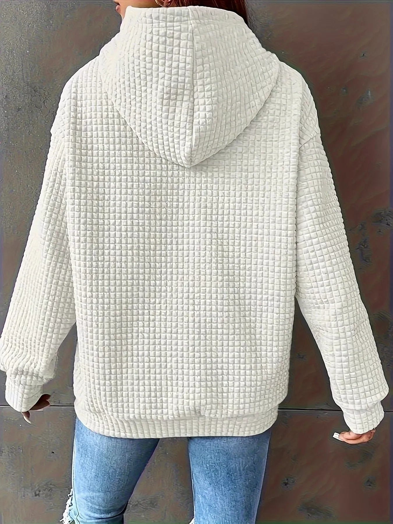 Textured Knit Drawstring Hoodie