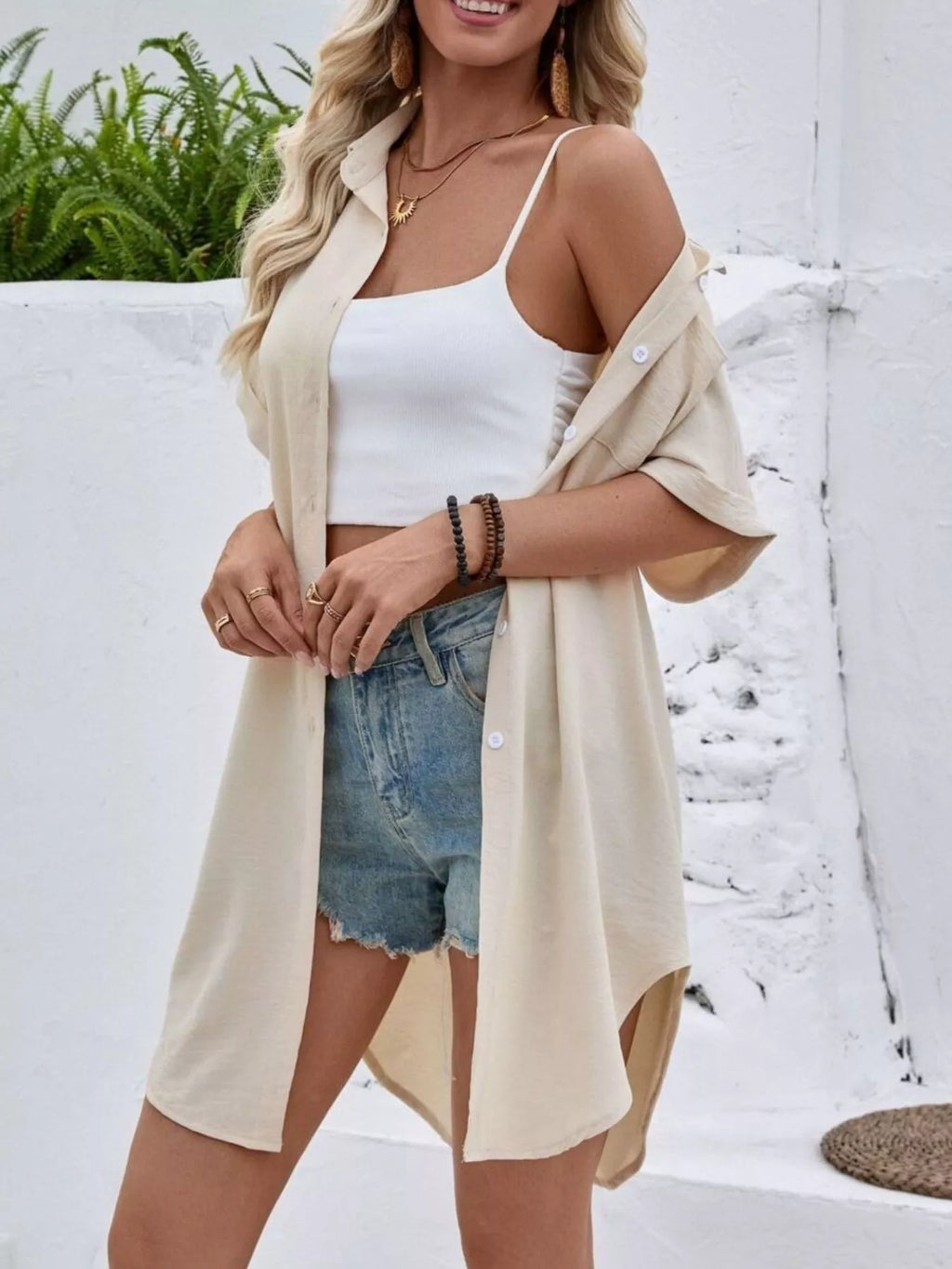 Relaxed Fit Button-Down Longline Shirt