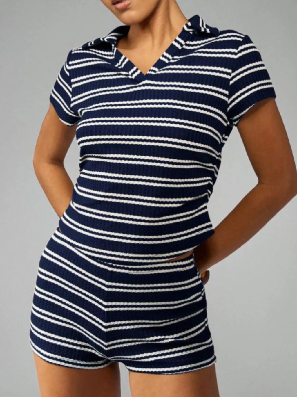 Striped Knit Short Sleeve Top & Shorts Set