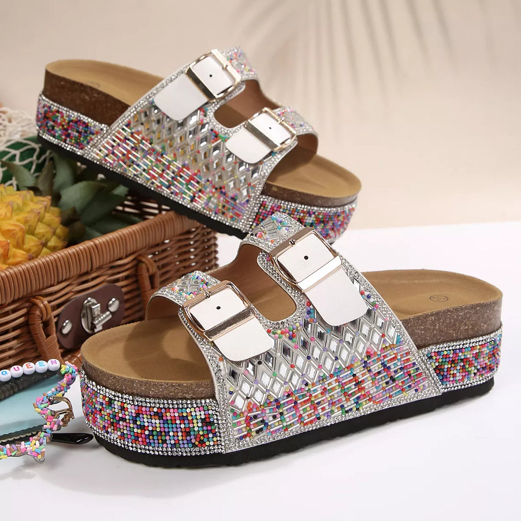 Rhinestone Double Buckle Sandals