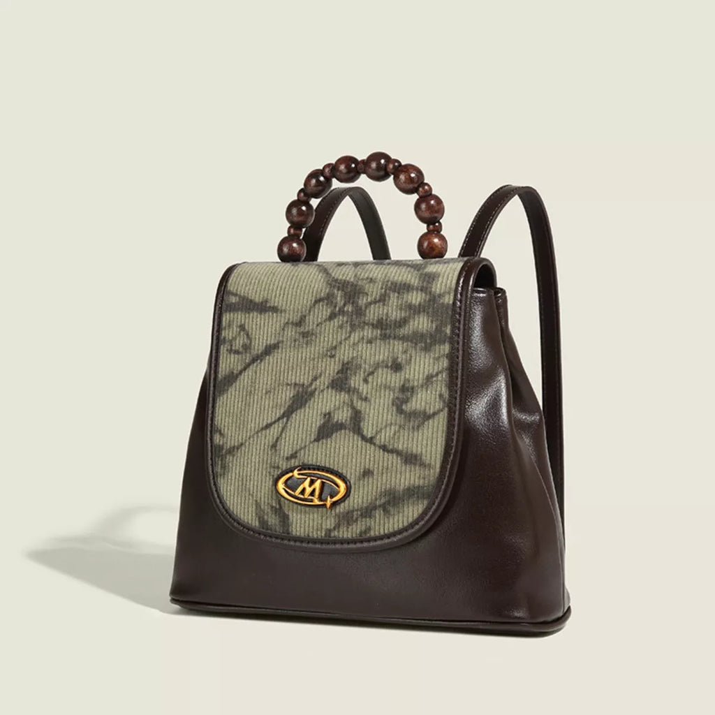 Flap Backpack Bag with Beaded Handle