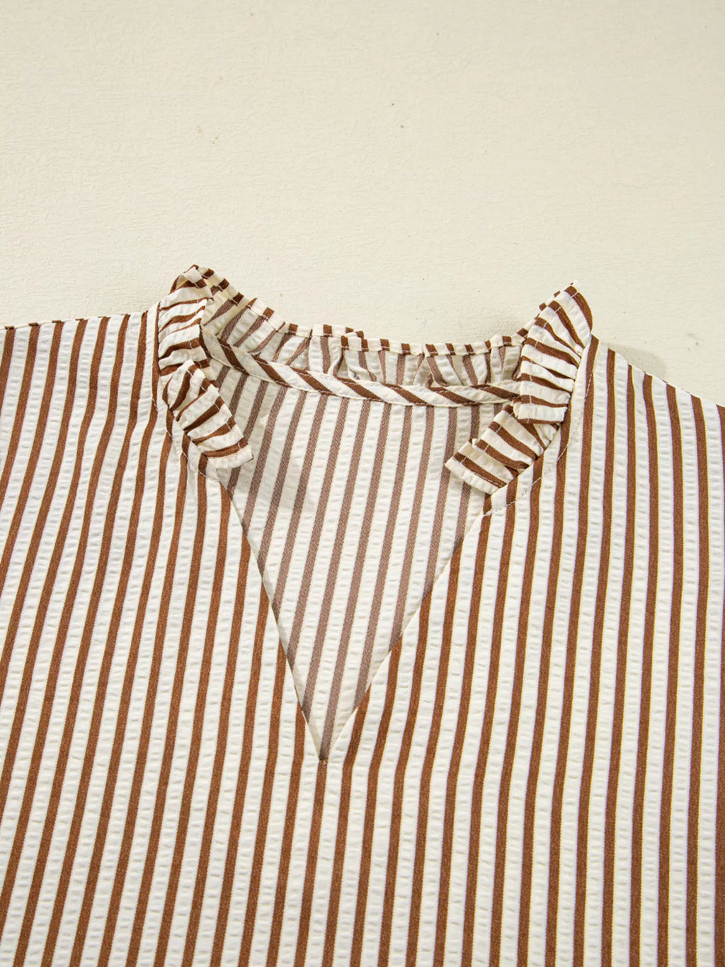 Striped Ruffled Neck Blouse with Tie Sleeves