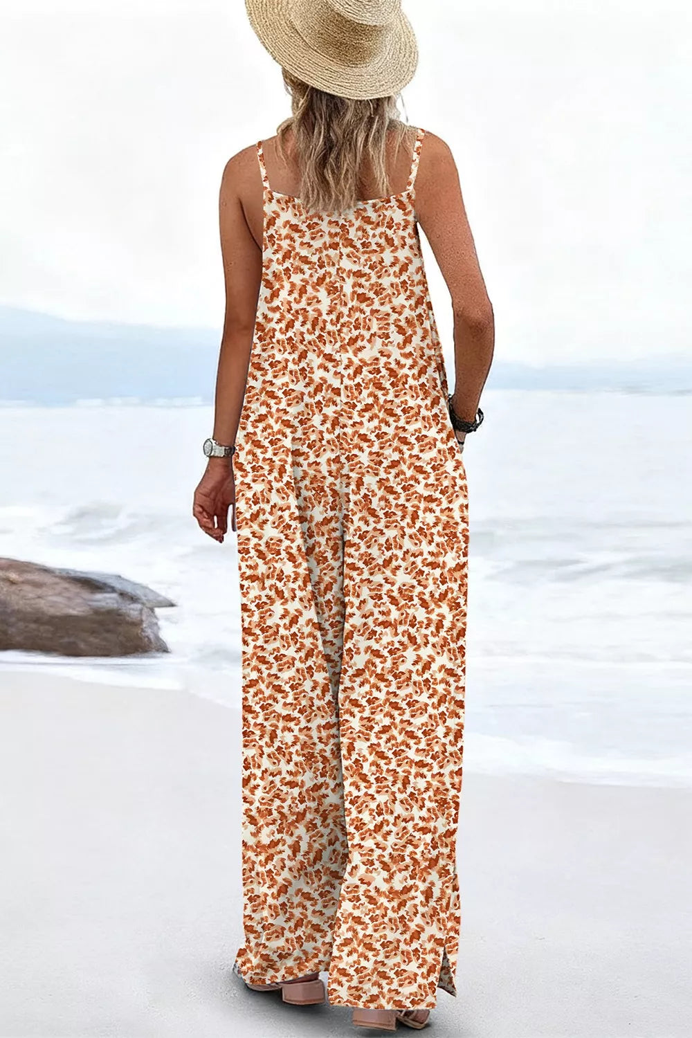 Floral Print Spaghetti Strap Wide Leg Jumpsuit